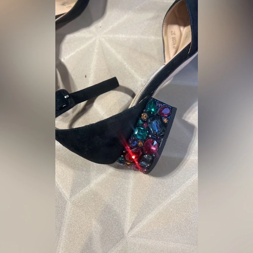 Jimmy Choo Black jeweled short heeled sandals